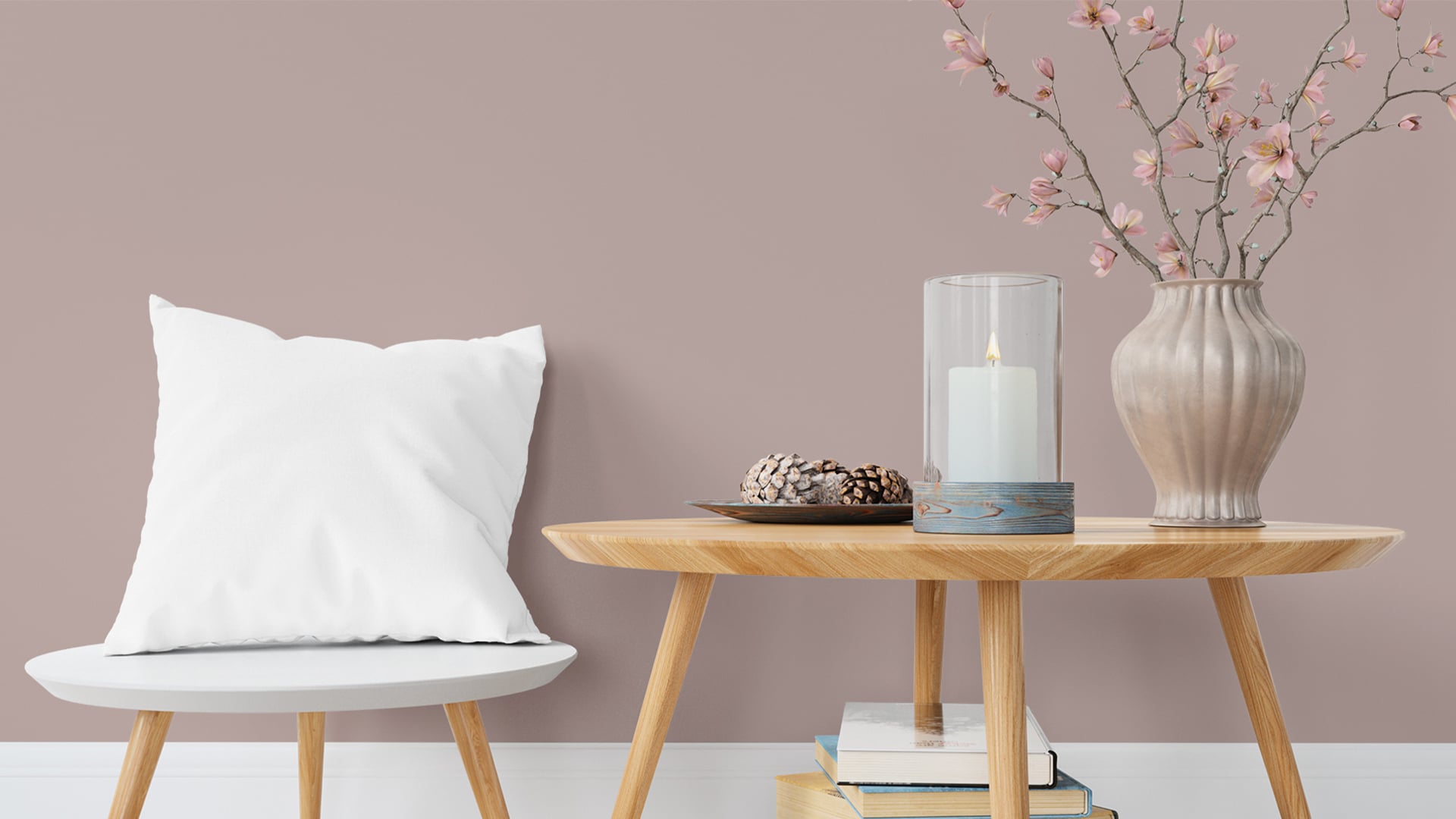 sulking room pink bedroom ideas with a decorated coffee table against a painted wall